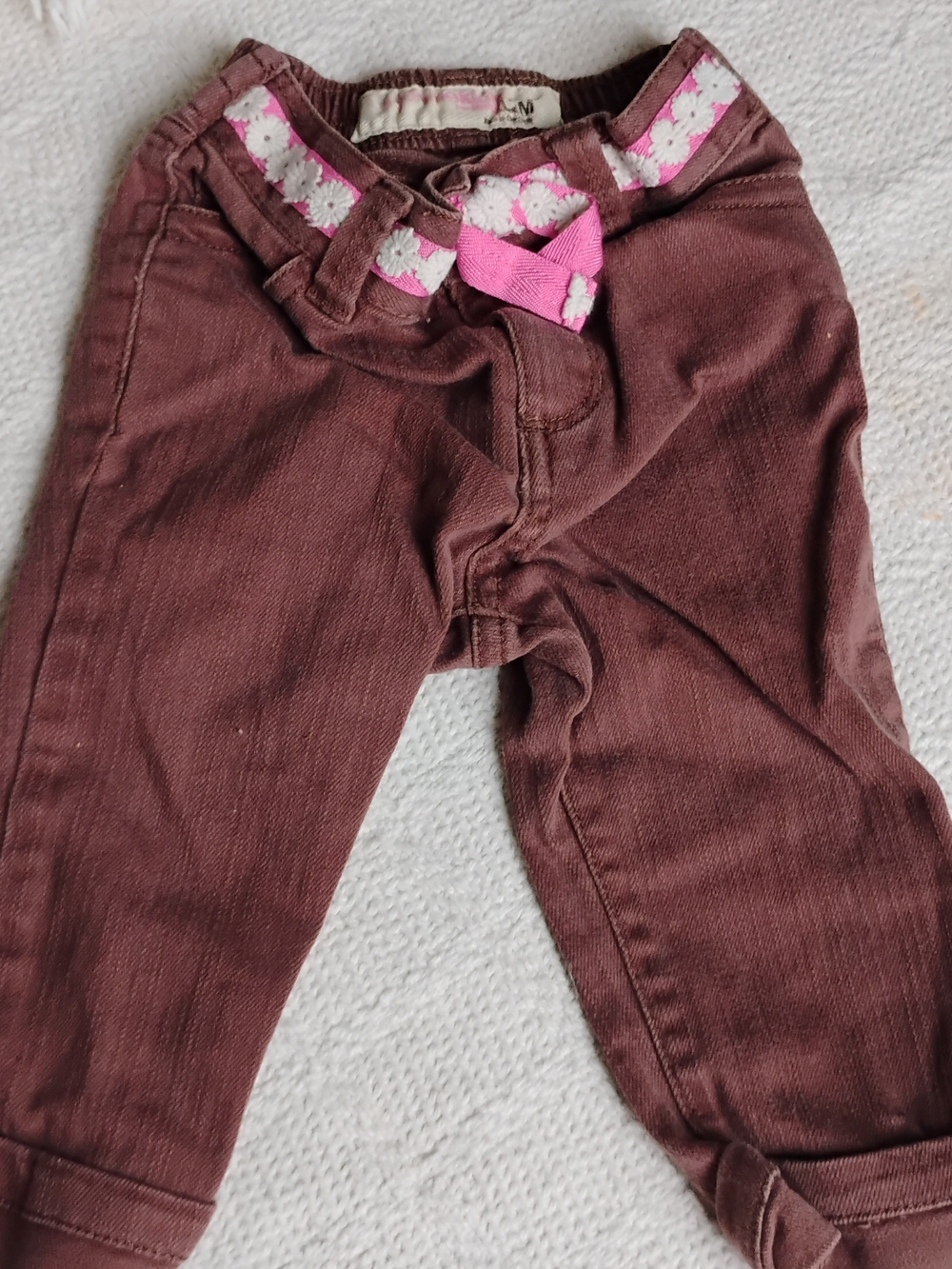 Kids Brown Corduroy Pants with Pink Floral Accent